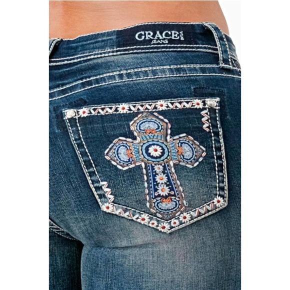Jeans GRACE IN LA Boot Cut - Taille 25 X Longueur 32 - Basse Taille - Brodé - Occasion Très Bon État